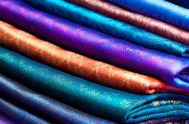 Beautiful fabric folded of different color and ornament